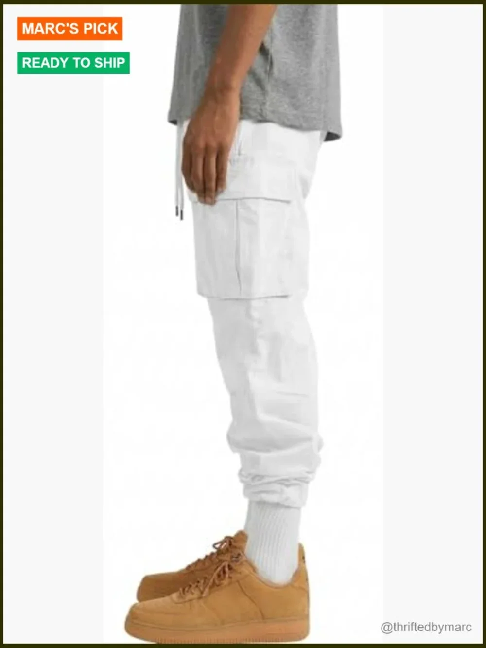 Drawstring Cargo Pants Joggers 6 Pockets Mid Rise Cotton Spandex